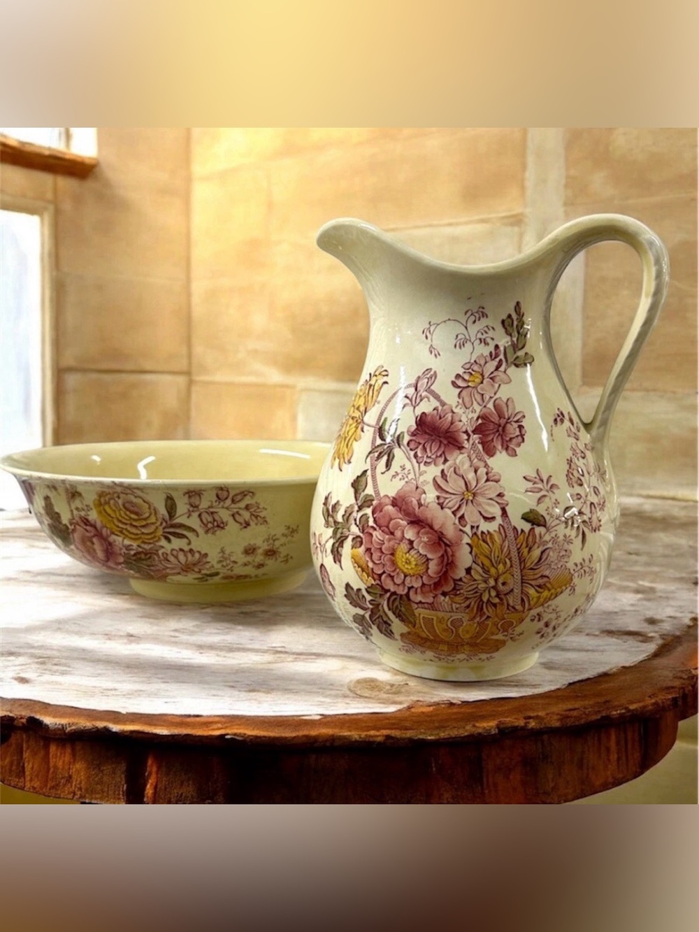 Royal Crownford Charlotte Wash Basin Pitcher Set England Floral 15” / 11.5” Rare